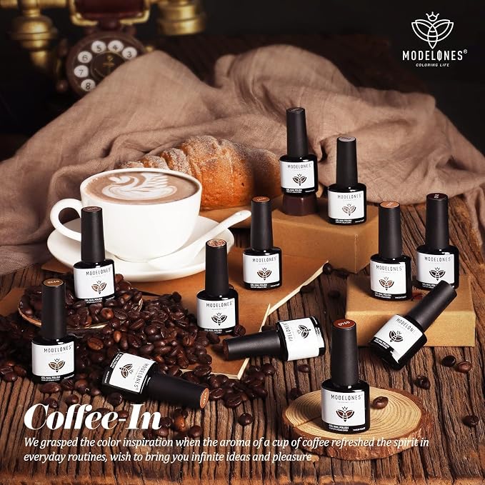 modelones Gel Nail Polish Set, 12 Colors Winter Neutral Nude Brown Gold Glitter Gel Polish Tawny Cinnamon Burdundy Maroon Classic Collection for All Skin Tones LED Nail Art Salon DIY Gift