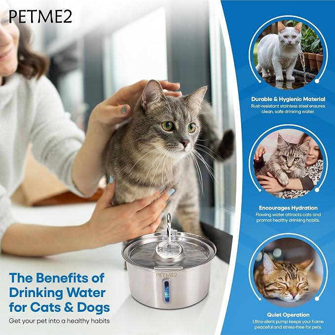 Luxury Smart Pet Fountain 2026 – 3.2L/108oz Stainless Steel Automatic Cat & Dog Water Fountain, Indoor Pet Water Dispenser with LED Light, Quiet Pump, Dual Flow Modes, 4-Layer Filter, Dishwasher Safe