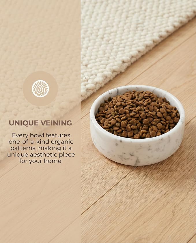 OOBOOB Natural Marble Dog Bowls, Non-Slip Heavyweight Dog Food Bowl and Dog Water Bowl for Dogs and Cats, Minimalist Design with Unique Veining, 32 Oz Capacity for Small to Medium Pets
