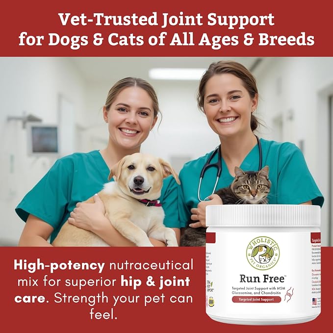 Wholistic Pet Organics Max Strength Hip and Joint Supplement for Dogs & Cats - Cat & Dog Joint Supplement Powder, Chondroitin & MSM to Support Mobility - Glucosamine for Dogs & Cats - 8 oz - 56 Scoops