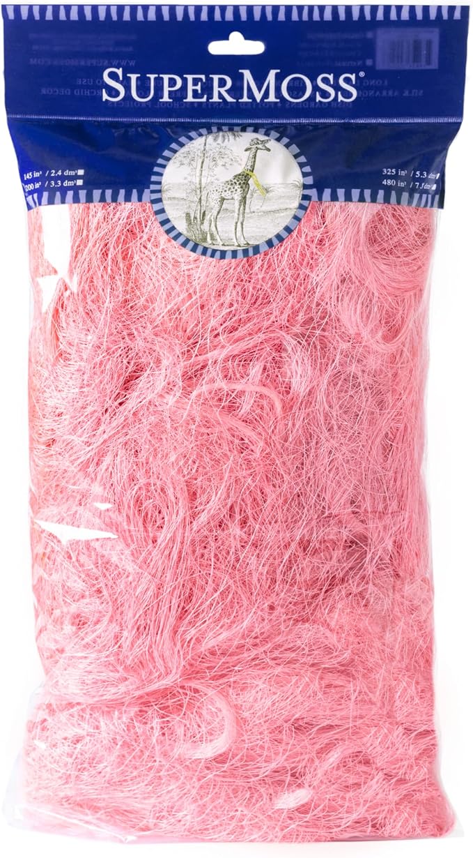 SuperMoss (29909) Natural Sisal Fiber Strands | Decorative Basket Filler, Gift Box Shred, Craft Twine & Vase Decor | Perfect for Cat Toys, Indoor Plants, and Floral Arrangements, 200 cu in, Pink