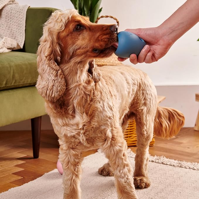 Beco Natural Rubber Bouncy, Chewy & Fillable Boredom Buster Dog Toy, Rolls & Wobbles Stuff with Multiple Fillable Holes, Blue