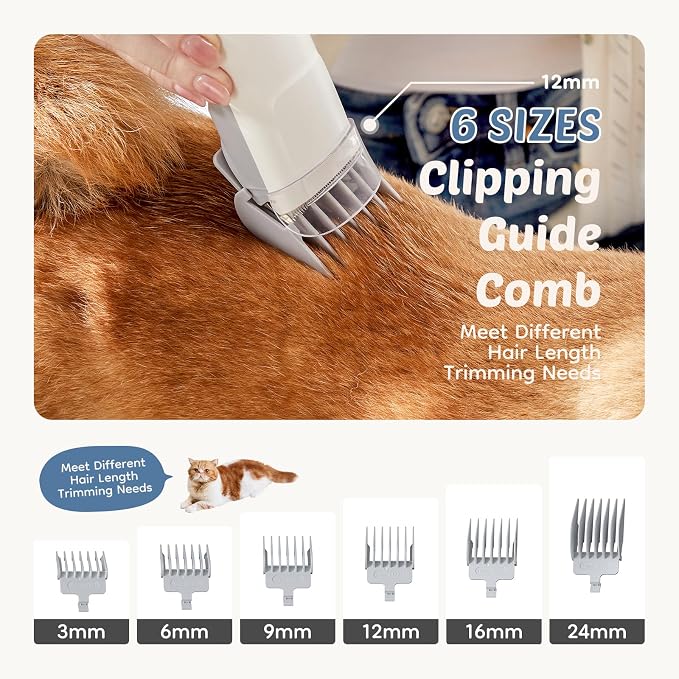 DUMOS Pet Grooming Vacuum Kit, 3 Adjustable Suction Modes, 5 Professional Grooming Tools with Low Noise Dog, 10000PA Cat Hair Clippers for Home Cleaning, 2.5L, Ivory