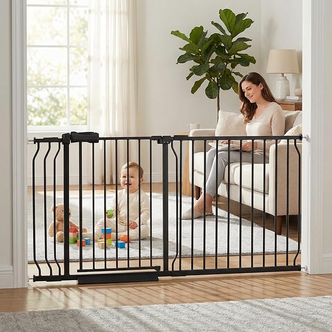 Extra Wide 62.2-66.93 Inch Large Baby Gates for Stairs, Doorways - No Drilling, Indoor Tension Pressure Mounted Pet Gates for Kids & Dogs