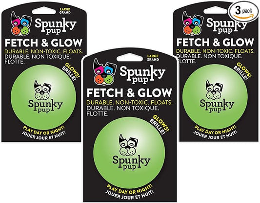 (3 Pack) Spunky Pup Fetch and Glow Ball - Large [Colors Vary]