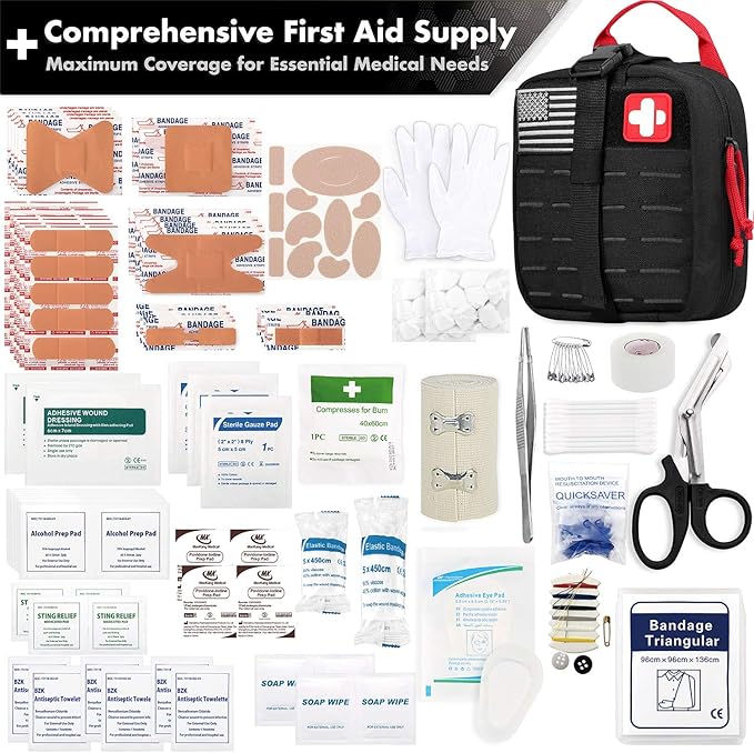 EVERLIT Survival Upgraded Survival First Aid Kit Emergency Gear Trauma Kit with 1000D Nylon Laser Cut Tactical EMT Pouch for Outdoor, Camping, Hunting, Hiking, Earthquake, Home, Office