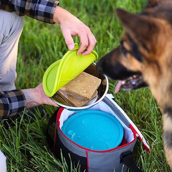 Messy Mutts 6-Piece Set | Three Stainless Steel Bowls and Three Colorful Silicone Lids | Sealable Travel Containers | Portable Food/Water Dishes for Pets | Large, 3 Cups