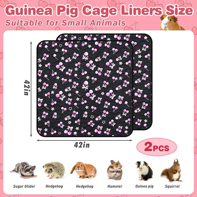 2 Pack Waterproof Guinea Pig Cage Liner, 42" x 42" Washable Reusable Guinea Pig Liner, Super Absorbent Leak-Proof Pet Pee Pad Mats for Guinea Pigs Rabbit Chinchilla Bunny Hamster