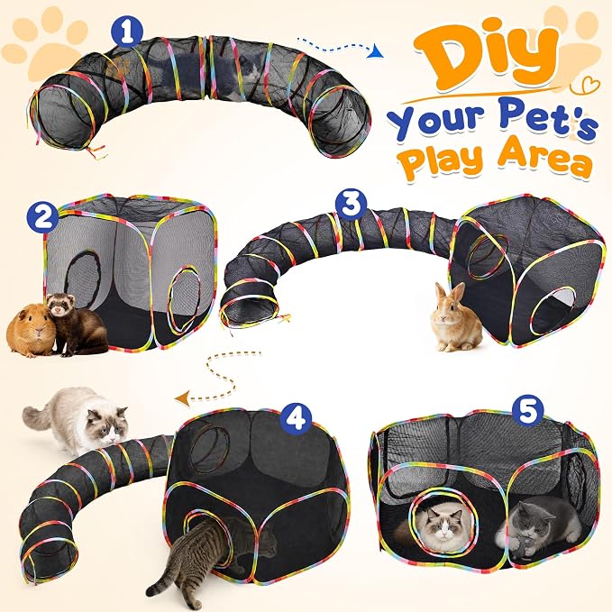 Petizer Outdoor Cat Enclosures - Upgrade 3-in-1 Outdoor Catio Set with Extra Large Tents & Tunnel for Yard & Travel, Portable Cat Playpen for Kittens, Cats, Puppies & Small Animals with Storage Bag