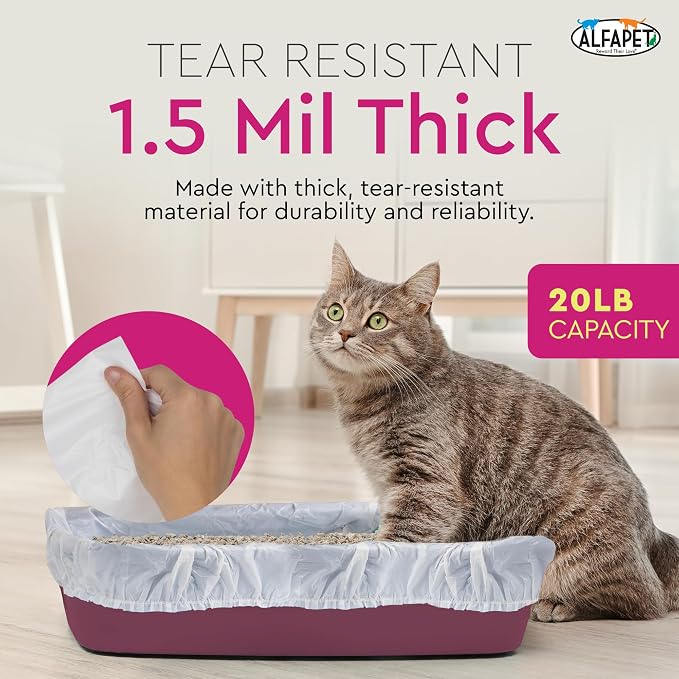 Alfapet Cat litter box liners, Elastic bags liners, 20 Count For Large, X-Large, Giant, Extra-Giant Size litterbox- With Sta-Put Technology for Firm, Easy Fit- Quick + Clever Waste Cleaners, Pack of 2