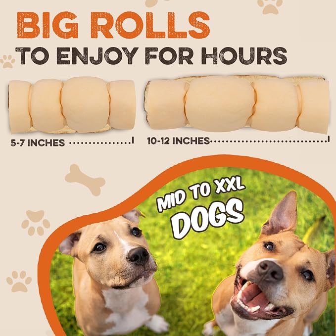 Premium Beef Cheek Rolls for Dogs 10-12" - (10-Pack) Long Lasting, Safe & Natural Rawhide Alternative Chews, Ideal for Large Dogs & Aggressive Chewers, Supports Dental Health & Digestion