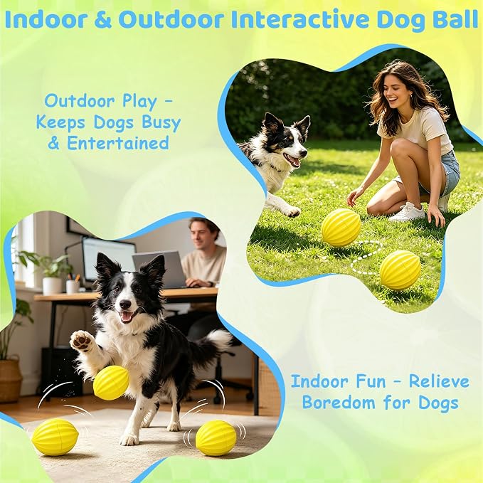 Yipetor Smart Interactive Dog Toy Ball,【Alemon Balls】 Automatic Moving Vibrating Oval Dog Ball, Gentle Bouncing & Self Rotating, Type-C Rechargeable Dog Toys to Keep Medium Large Dogs Busy, 3 Inch