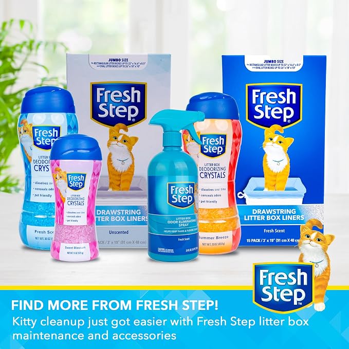 Fresh Step Jumbo Drawstring Cat Litter Box Liners Scented Heavy Duty Kitty Litter Bags for X-Large Oval or Rectangle Pans Easy Lift Out Cleanup 36 x 19 IN 15 Count Single Box Daily Box Changes
