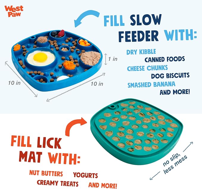 West Paw Seaflex Waves Feast Mat – All-in-One, Slow Feeder, Lick Mat – Encourages Foraging & Food Exploration - Engages Picky Eaters & Slow Feeding - Versatile – Easy to Clean, Non-Toxic - Tropic
