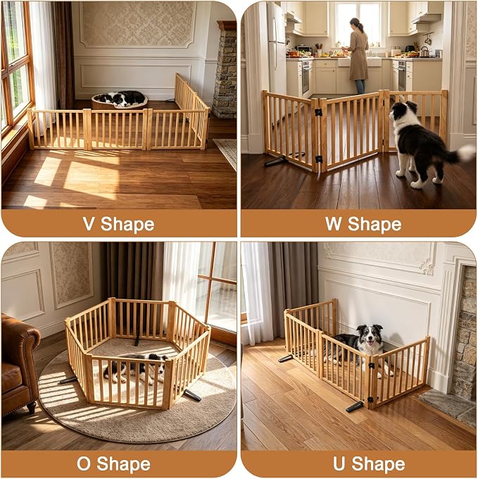 YOCAN Paint-Free Wooden Freestanding Dog Gates for The House,Doorways, Stairs,Wood Dog Fences Indoor Pet Gate,Step Over Fence, 5 Panel H:16.9''