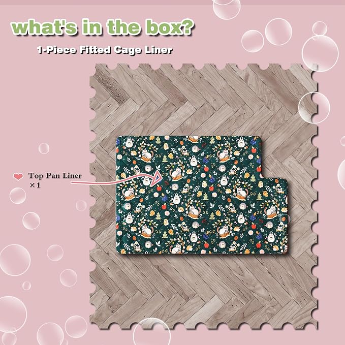 Ferret Cage Liner for Ferret Nation & Critter Nation Cage,Cute Animal Print,Washable Bedding,Cage Accessories for Ferrets, Chinchillas, Rats, Rabbits & Other Small Pets (Top Pan Liner)