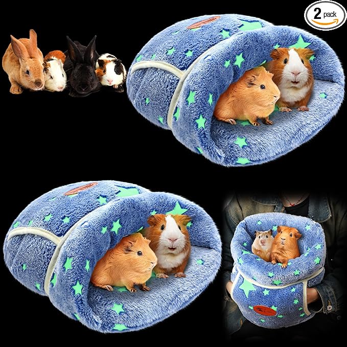 Wenqik 2 Pcs Guinea Pig Hideout Bed Cuddle Warm Guinea Pig Fleece Hideout Cozy Glow in The Dark Blue Star Cuddle Sack Sleeping Cushion Cage Nest for Pet Squirrel Chinchilla Rabbit Hedgehog Accessories