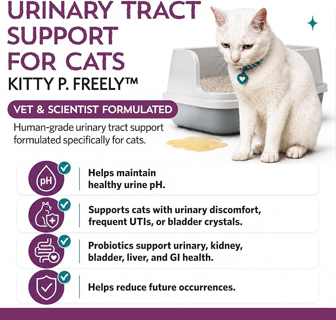 Kitty P. Freely Cat Probiotic Powder with Cranberry, Supports Urinary Tract & Kidney Health, Digestive & Immune Support, Made in USA, 30-Day Supply