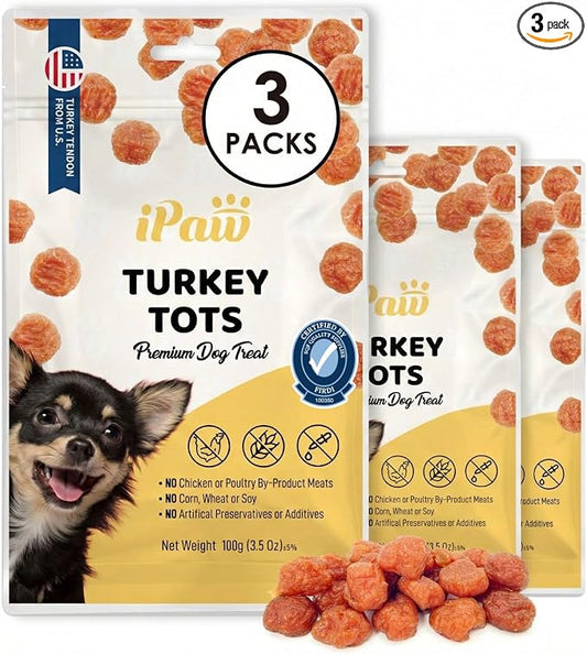 iPaw 3 Value Combo Turkey Tots Dog Treats for Puppy Training, SQF Certified Human Grade Dog Treat, US Sourced Raw Material, Hypoallergenic, Easy to Digest (Turkey Tots),3 Packs