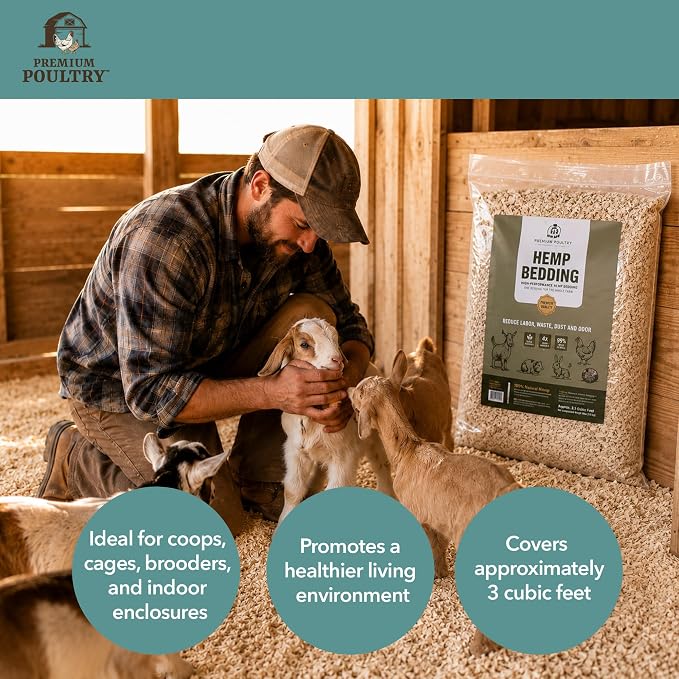 Hemp Bedding for Chickens, Rabbits & Small Animals – Low Dust, Highly Absorbent Hemp Animal Bedding for Chicken Coops, Nesting Boxes & Brooders – Made in USA – 3 Cubic Feet