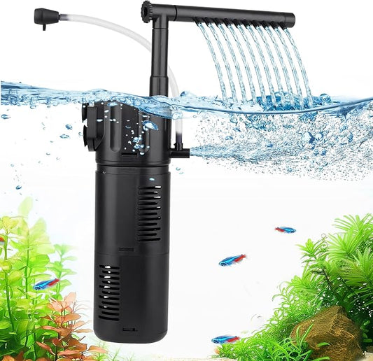 hygger Aquarium Internal Filter for 5-15 Gallon Tank, Flow Rate Adjustable 4 in 1 Submersible Fish Tank Filter with Aeration System,Filtration/Oxygenation/Waveker/Circulation
