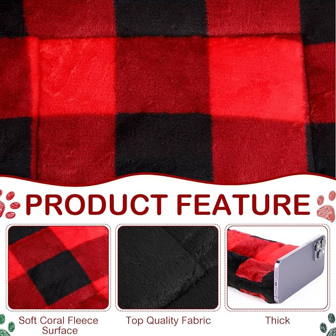 Haull 4 Pcs Waterproof Guinea Pig Bedding Soft Dog Cat Bed Crate Mat Small Animal Plush Cage Liners Rabbit Bunny Kennel Pad Reversible Cozy Pee Thickened Hamster Pad(Christmas Plaid,13 x 18.5 Inch)
