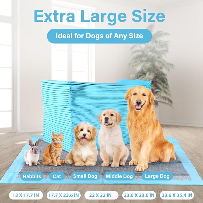 FluffyDream Ultra Charcoal Dog Training Pads with Leak-Proof Quick-Dry Urine Odor Design for Potty Training,23"X23"(80PCS) Improved Quality Pee Pads for Dogs, Super Absorbent Disposable Underpads