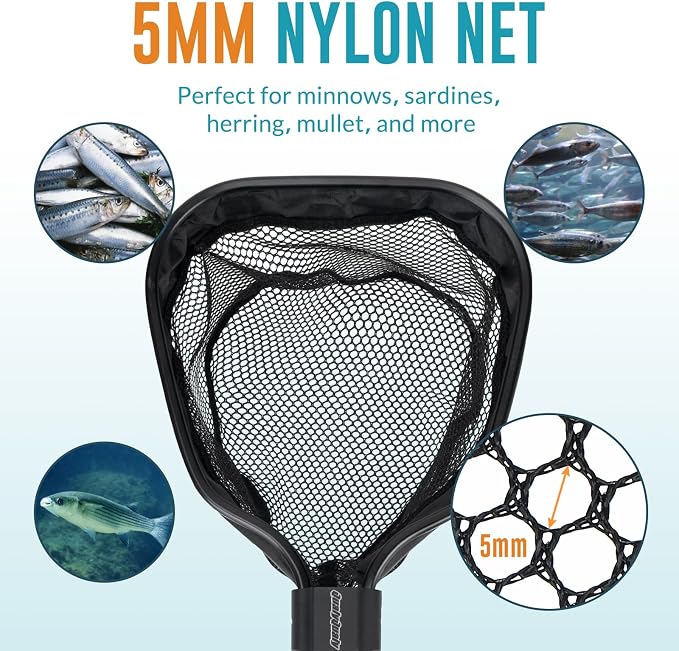 QualyQualy Floating Bait Net – Aluminum Livewell Net, 8" Hoop, 15"–21" Handle, Soft Mesh, EVA Grip, Belt Hook & Anti-Drop, for Minnows, Sardines, Herring – Telescopic & Collapsible Baitfish Net
