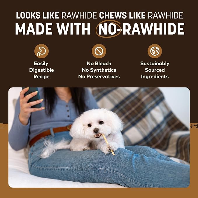 Earth Animal No Hide Stix - Long Lasting Rawhide Free Small Dog Chews Sticks, Venison - 30 Count