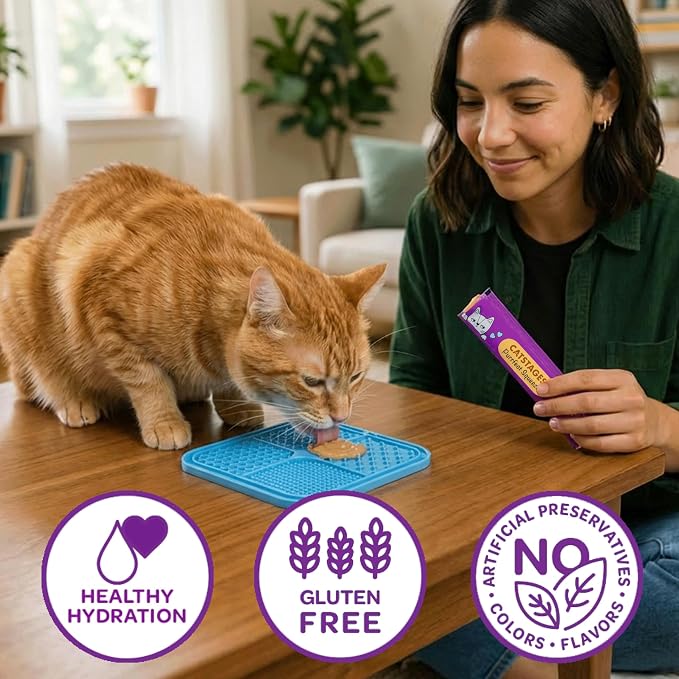Catstages Purrfect Squeeze Lickable Wet Cat Treats, Creamy Purée Treat & Topper, Made with Real Chicken, Clean Ingredients, No Artificial Preservatives, 0.5 oz Tubes, 50-Count, 4-Flavor Variety Pack