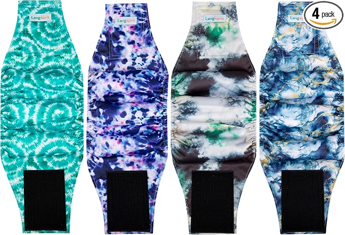 Male Dogs Diapers Belly Bands(4Pack), Washable Reusable Male Boy Doggy Wraps Panties for Doggie Puppy Pooping Potty Training Incontinence Marking Pañal para Perro Tie Dye X-Large