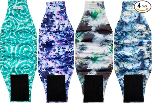 Male Dogs Diapers Belly Bands(4Pack), Washable Reusable Male Boy Doggy Wraps Panties for Doggie Puppy Pooping Potty Training Incontinence Marking Pañal para Perro Tie Dye X-Large