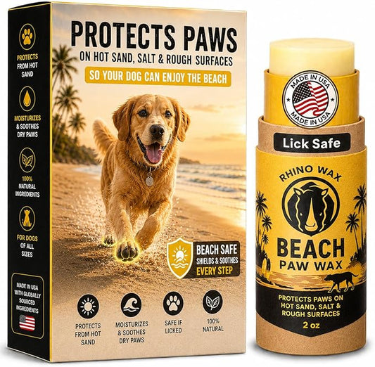 Rhino Wax - Dog Paw Beach Wax 2oz - Protects Against Sharp Rocks, Hot Sand, Glass, Coral, or Other Hazards at Beaches - Moisturizes and Improves Elasticity - Lick Safe - Natural Ingredients - USA Made