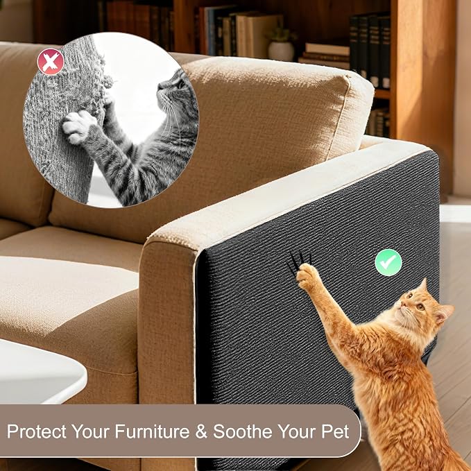 Cat Scratch Furniture Protector, Self-Adhesive Cat Scratcher Mat, Couch and Furniture Protector from Cat Claws, Black, 1 Set