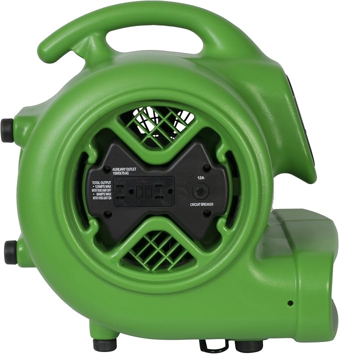 XPOWER X-600A Pro 1/3 HP 2400 CFM Centrifugal Air Mover, Carpet Dryer, Floor Fan, Blower, Daisy Chain, for Water Damage Restoration, Janitorial, Plumbing, Home Use, Green