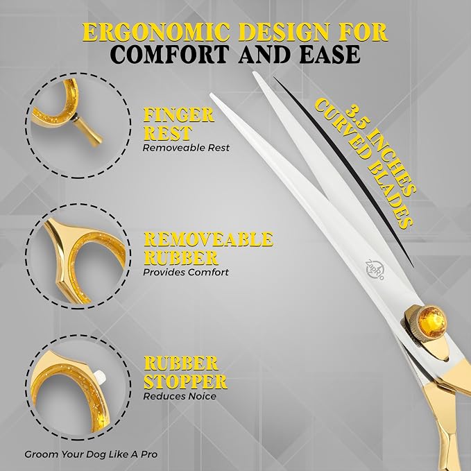 7.5 Inch Curved Grooming Scissors for Dogs and Cats – Professional Pet Grooming Shears for Face, Paws, Body and Tail – Sharp, Smooth, Ergonomic Curved Blades for Salon Groomers and Home Use