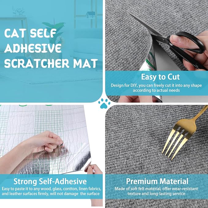 Climbing Cat Scratcher Mat Trimmable Cat Scratching Post Carpet 39.3’’x15.8’’ Self Adhesive Carpet Mat Pad Replacement for Cat Tree Shelves Post Couch Wall Furniture Steps DIY Protector (Light Gray)