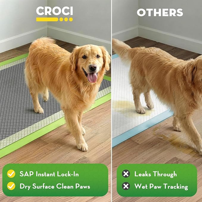 CROCI Dog Pads Extra Large, 28"x34" Pee Pads for Dogs, 2X Odor-Control with Charcoal & Bamboo Material, 4-Corner Adhesive Tabs, Super Absorbent & Leak-Proof, Disposable (40 Counts)