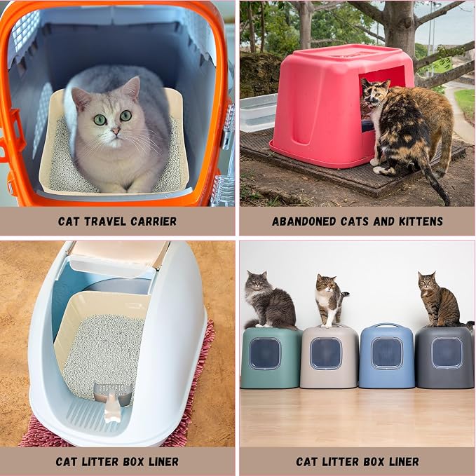 Bokon 25 Count Disposable Litter Box for Cat, Large Disposable Litter Tray for Travel Home Durable Portable Plastic Kitty Litters Boxes Leak-Resistant Easy-Grip Rim, 15.7 x 11.8 x 3 Inches(Beige)