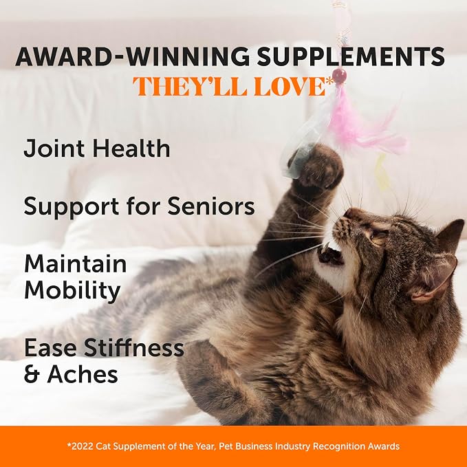 Senior Cat Joint Supplement Crunchy Creamy Hip + Joint for Cats - Ease Mobility Stiffness with Glucosamine Chondroitin, Green Lipped Mussel, Flexibility + Joint Support Chews (90-Day Supply)