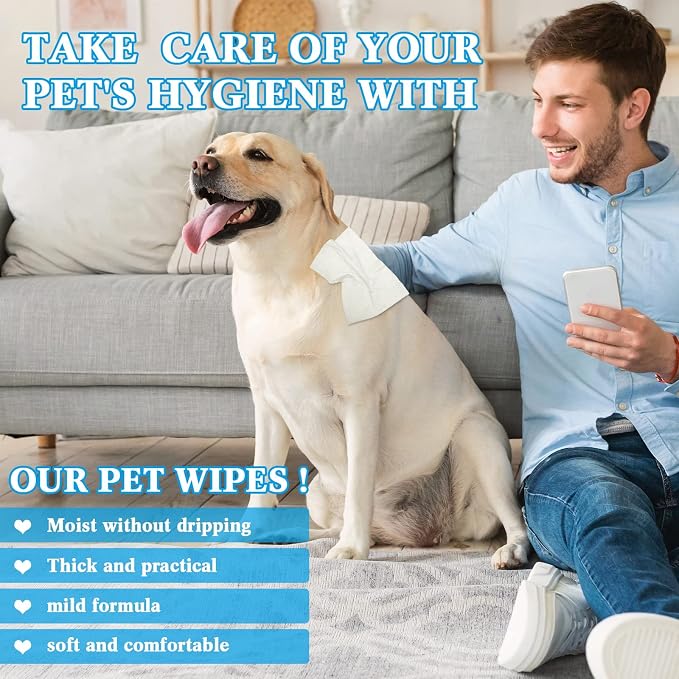 Treela 10 Packs of 800 Dog Wipes Pet Wipes Cat Grooming Supplies for Paws, Butt, Ear, Skin, Body Bath Cleaning Stain Odor Remover, Home or Travel Use(Unscented)