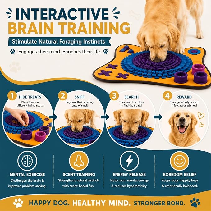 PET ARENA Snuffle Mat for Dogs - Adjustable Interactive Puzzle Toy (Orange, Purple, Blue, Pink)