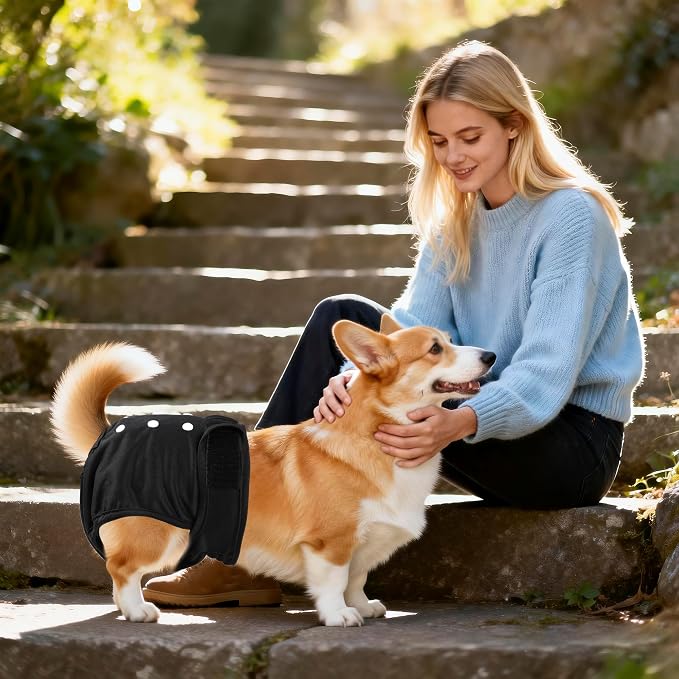 Washable Reusable Female Dog Diapers(5 Pack) Small Medium Large Doggie Puppy & Doggy Dog Diaper, Period Panties in Heat X-Large Black