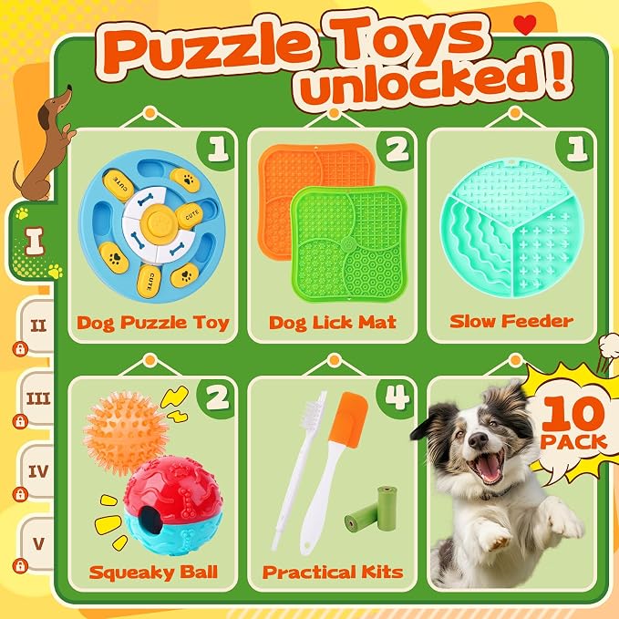 Forfon 10 Pack Complete Dog Puzzle Toys Set-Dog Lick Mat & Feeding Bowl with Suction Cups for Small & Medium Breeds,Enrichment Toys for IQ Training & Mentally Stimulating