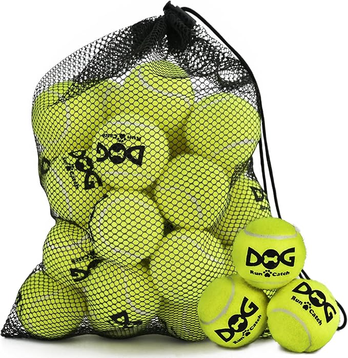 INSUM 20 Pack Small Tennis Balls for Dogs - 2 Inch Squeaky Dog Balls Toys with Mesh Bag, SGS Certified, Durable Non-Toxic, Built in Squeaker, Small Breeds