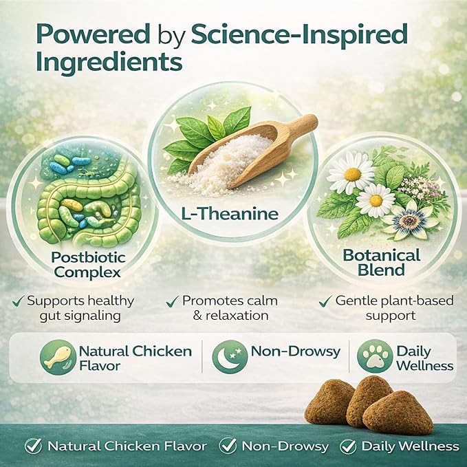 Calmaxis Chews, Postbiotic Chews for Dogs, Supports Calm Behavior & Gut Health, Postbiotic Complex & L-Theanine, Natural Chicken Flavor, 60chews for Small & Large Dogs