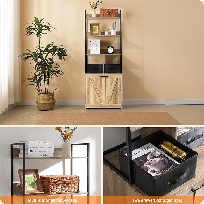 Dwanton Litter Box Enclosure with 3 Storage Shelves and 2 Drawers, 2-in-1 Hidden Cat Litter Box Enclosure Furniture with Shelf, Reversible Entrance, Washable Drawers, 61.8-Inch, Greige