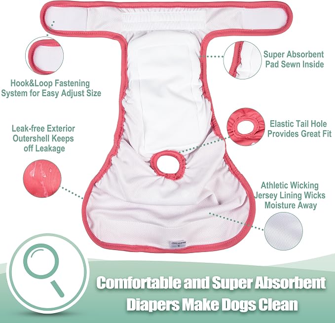 wegreeco Female Dog Diapers, Washable Reusable Pet Puppy Doggie Diapers for Small Medium Large Female Dogs in Heat Period, Doggy Period Panties, 5 Pack, Medium