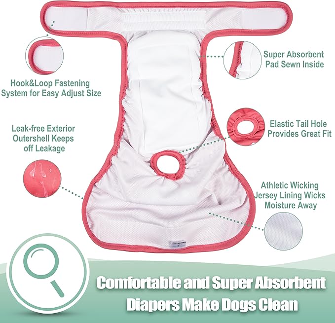 wegreeco Female Dog Diapers, Washable Reusable Pet Puppy Doggie Diapers for Small Medium Large Female Dogs in Heat Period, Doggy Period Panties, 5 Pack, Small