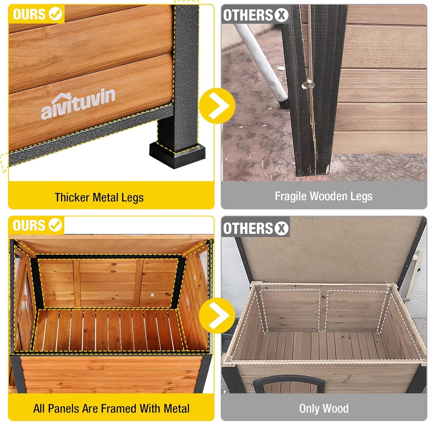 Outdoor Dog House, Waterproof Puppy Shelter Indoor Doghouse with Elevated Floor, Anti-Bite Design Dog Home for Small Medium Dogs with Porch